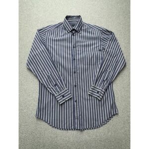 ZegnaSport Button Up Shirt Mens Small Blue Striped Stretch Cotton Long Sleeve‎